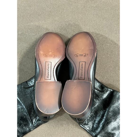 Franco Sarto Knee High Tall Black Leather Riding Style Boot Gold Buckle Size 6.5 - Picture 9 of 10